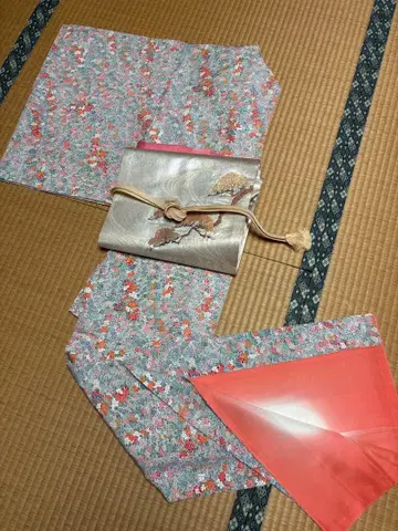 코몬 기모노 꽃무늬 미사용 시츠케 포함