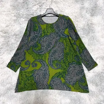GEORGE RECH 36 긴팔 튜닉 페이즐리 올 패턴 그린 A라인