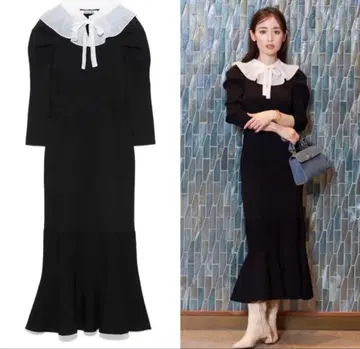 스나이델 플리츠 칼라 니트 원피스