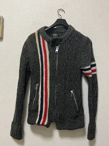 샷 아란 직조 니트 싱글 라이더스 /S 그레이 스트레치 라인