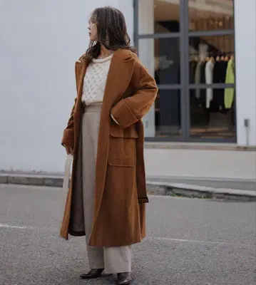 ETRE TOKYO 체스터 롱 코트 벨트 울