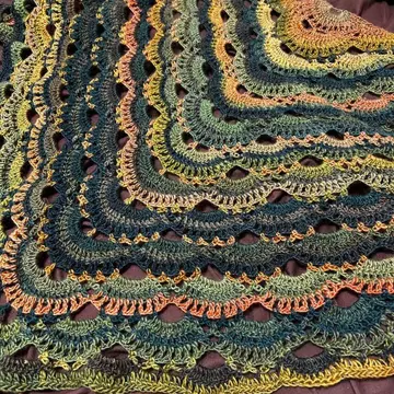 울 100% 삼각형 숄 핸드메이드 손뜨개질 그린 오렌지 그라데이션