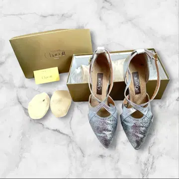 Chacott 댄스 슈즈 23cm 와이드 7cm 힐 실버 계열 박스 포함