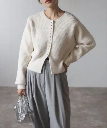 슬릿 헴 페더 가디건