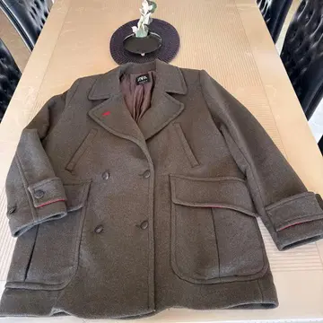 울 더블 브레스트 피 코트 다크 그레이