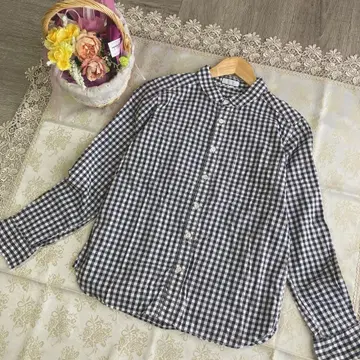 휴일과 시 깅엄 체크 블라우스 코튼 일본제