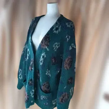 JEANASIS 터콰이즈 색상 꽃무늬 가디건