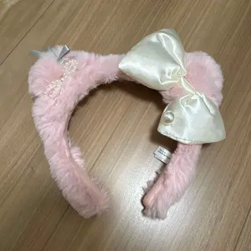 유니버 핑크 퍼 리본 머리띠