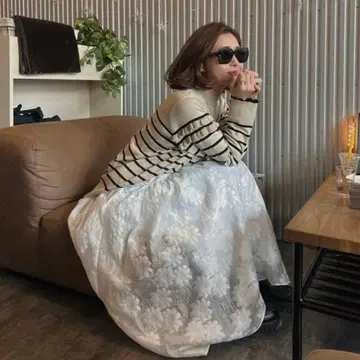 unminou 더블 프릴 보더 니트