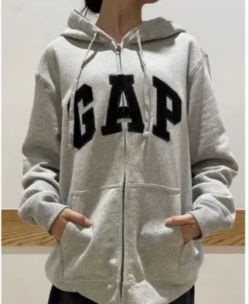GAP 프론트 지퍼 후드티 그레이