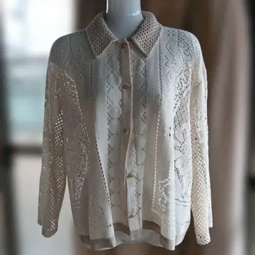 아이보리 레이스 편직 긴팔 상의