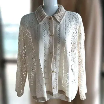 아이보리 레이스 편직 긴팔 상의
