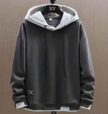 다크 그레이 후드 부착 후드 맨투맨