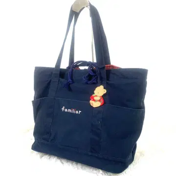 패밀리아 familiar 마더백 빨간색 체크 무늬 네이비