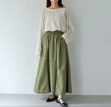 lant kalte 올리브색 코튼 플레어 스커트