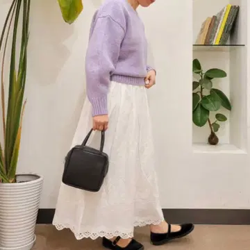 kagure 자수 개더 스커트 화이트