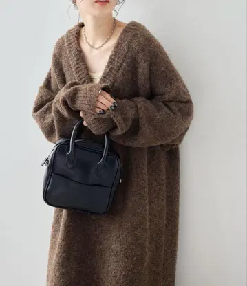 브라운 V넥 니트 원피스