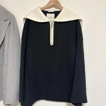 네이비 후드 부착 후드티 울