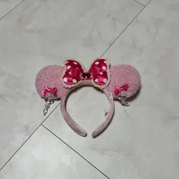 디즈니 미니 핑크 머리띠 레어 도트 무늬 리본