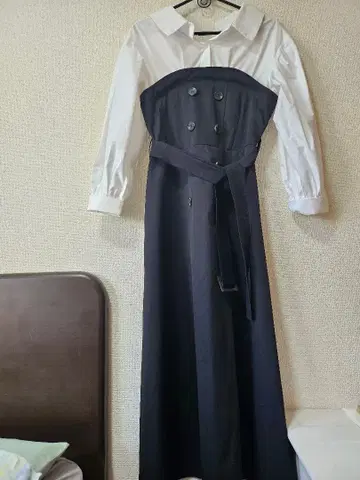 네이비/화이트 셔츠 원피스 긴팔