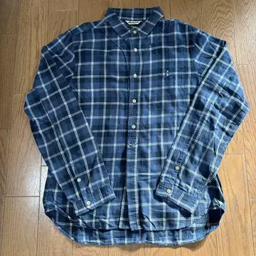 Jackman 타나베 메리야스 네이비 계열 체크 코튼 플란넬 셔츠 M