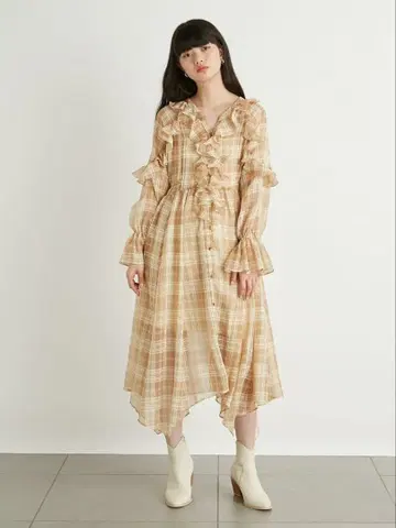 LILY BROWN 체크 무늬 프릴 원피스
