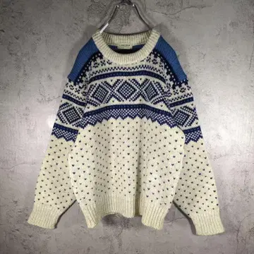 [울 100%] 노르딕 무늬 굵은 짜임 절개 레트로 니트 스웨터