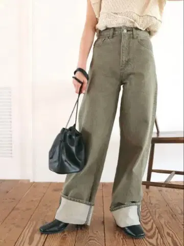 Ungrid 하이웨스트 롤업 스트레이트 데님 26inch