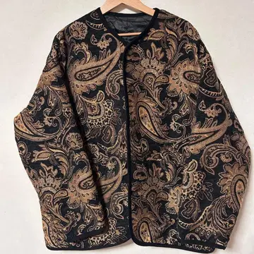 안티카 배색 파이핑 페이즐리 무늬 퀼팅 자켓 고블랑 코트