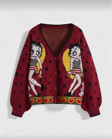 BettyBoop 베티짱 가디건 따뜻한 소재 니트 두꺼운 원단