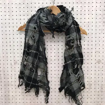 인디 시리즈 락 펑크 그런지 구제 의류 잡화 체크 무늬 니트 스톨