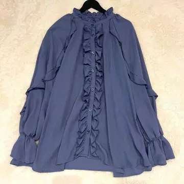 &love 긴팔 셔츠 블라우스 프릴 고급 블루 성숙/러블리 3L