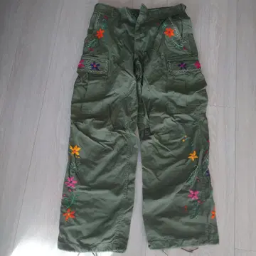 밀리터리 카고 팬츠 꽃무늬 자수 미국제