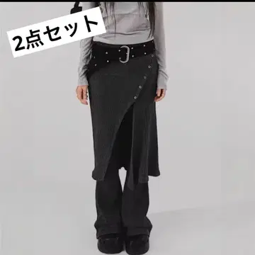 비대칭 랩 스커트 포함 팬츠 차콜 그레이 한국 패션 동대문