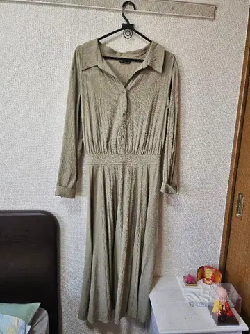 SISLEY 카키 셔츠 원피스 긴팔