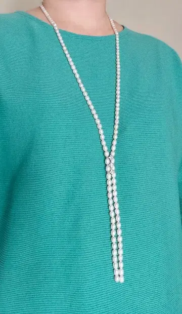 천연 담수 진주 반짝이는 롱 목걸이 Y형