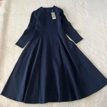 세존드파피용 네이비 롱 원피스 플레어 v넥 긴팔 A라인