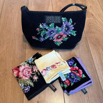 FEILER 페이러 플라워 무늬 핸드백 타월 손수건 3개 세트