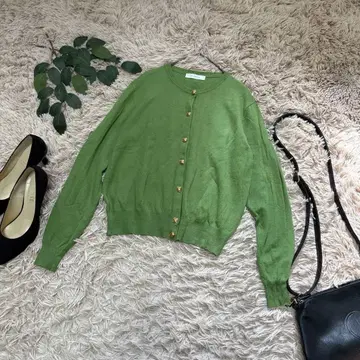 6703 에디트 씬 니트 가디건 / 그린 / 골드 버튼 / 레이온 혼방
