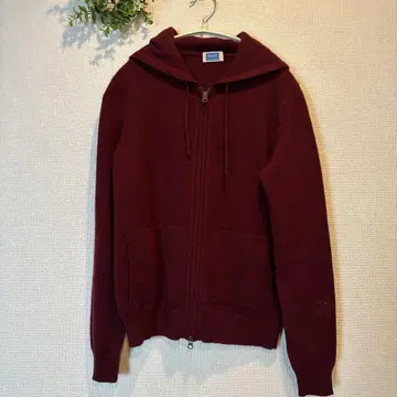 버건디 후드 부착 니트 집업 캐시미어 100% S 사이즈