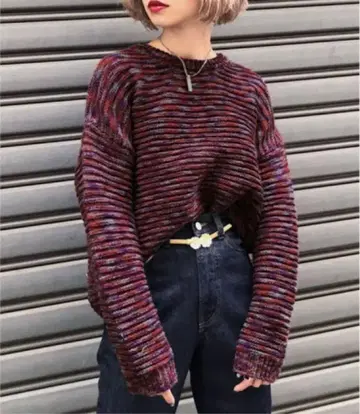 페이지 보이 자카드 니트 풀오버 퍼플 레드