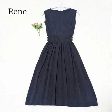 레어 르네 슬리브리스 니트 원피스 허리 리브 스트레치 네이비