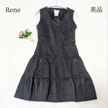 새상품급 르네 자카드 직물 티어드 원피스 까멜리아 지퍼 플레어 블랙