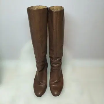 브라운 가죽 롱 부츠 23cm 힐 8cm