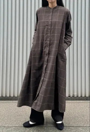 무인양품 양면 기모 플란넬 스탠드 카라 긴팔 원피스 XL