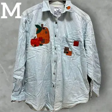 ANDREW'S 자수 데님 셔츠 긴팔 라이트 블루