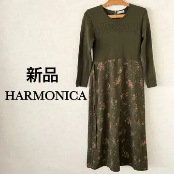 [미사용 새상품] 하모니카 꽃무늬 원피스 도킹 절개 원피스 그린