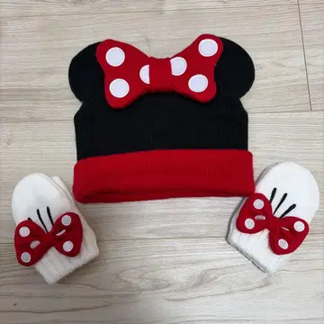 미니 마우스 귀도리 모자와 미튼 세트