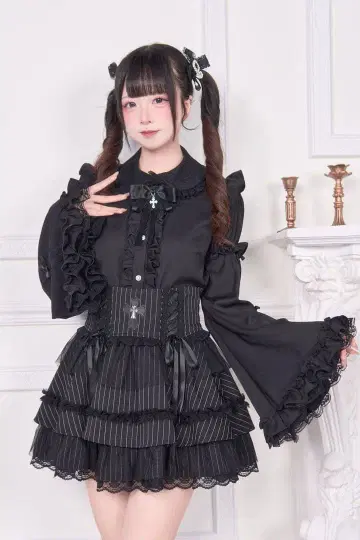 NoGenki 히메소데 리본 레이스업 블라우스