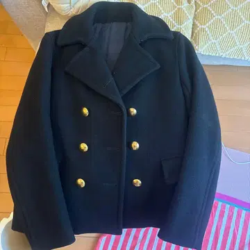 Scye 블랙 더블 브레스트 피 코트 40